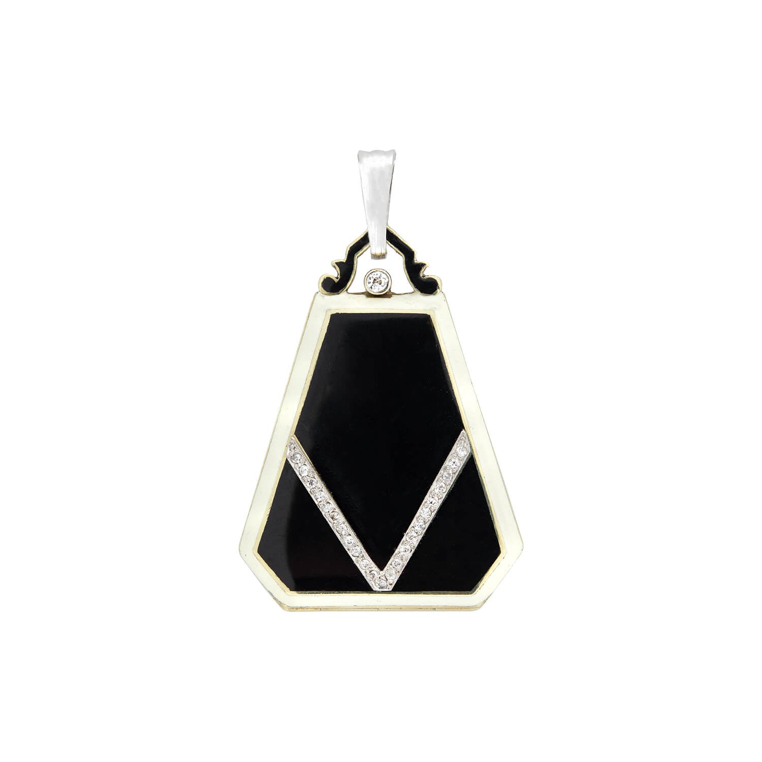 Art Deco 14kt/Platinum, Diamond + Enamel Locket Pendant