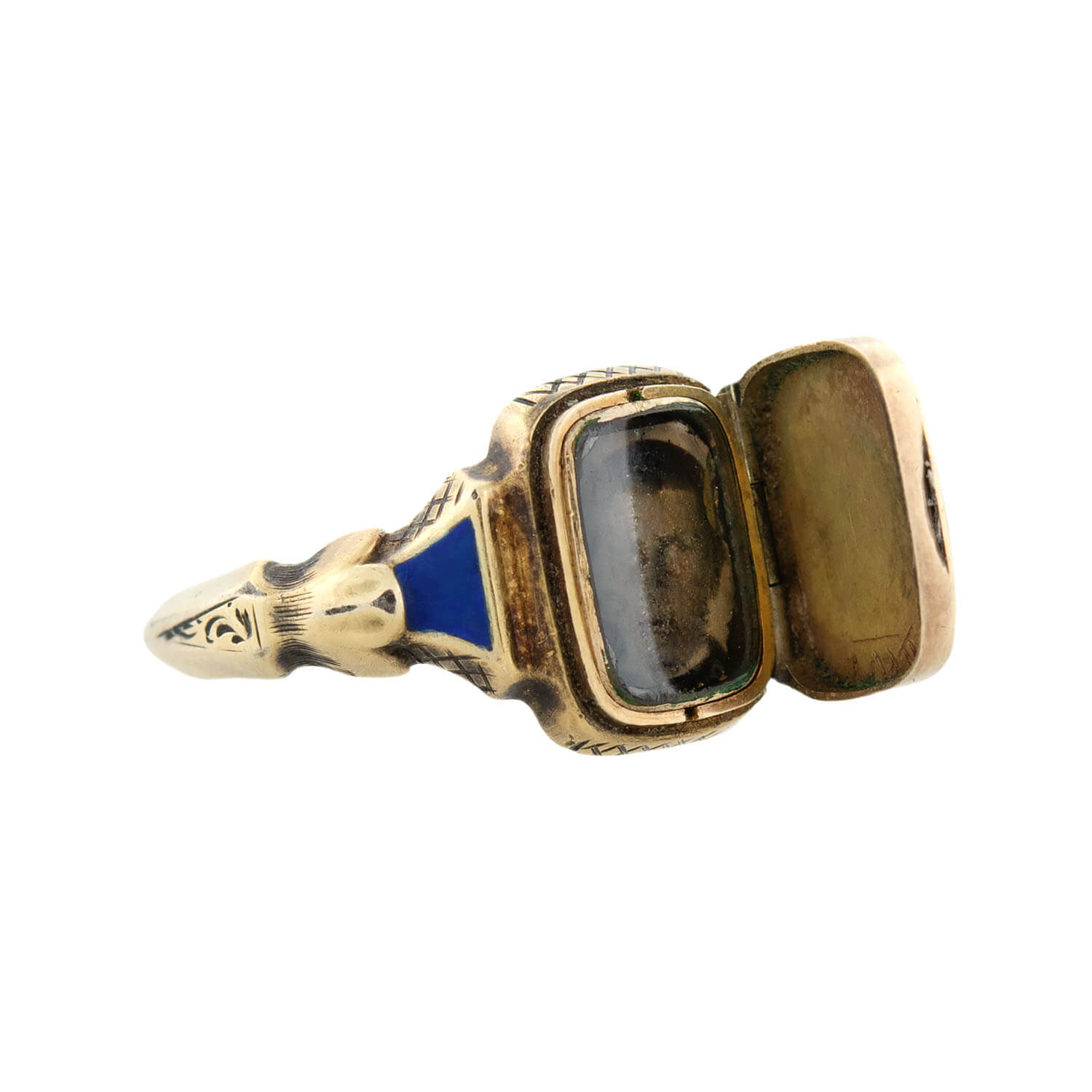 Victorian 15k Enameled Locket Ring