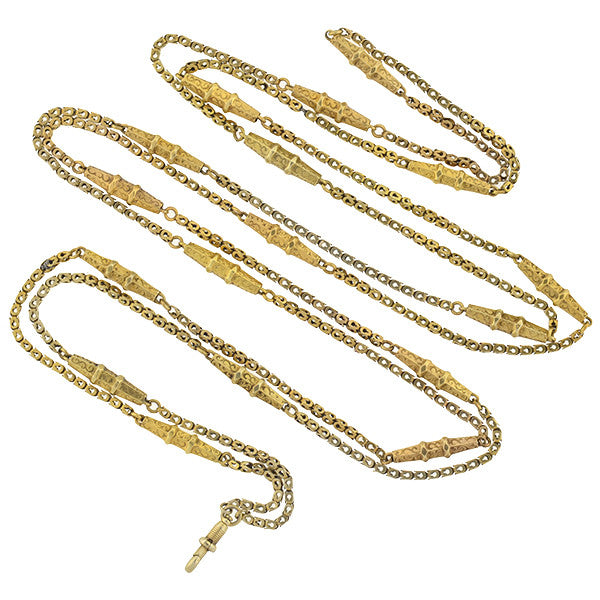 Victorian Long 10kt Textured Gold Link Chain Necklace 54"