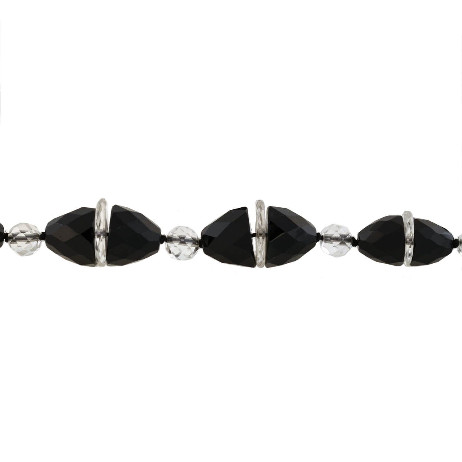 Art Deco Onyx + Rock Quartz Crystal Necklace 33"