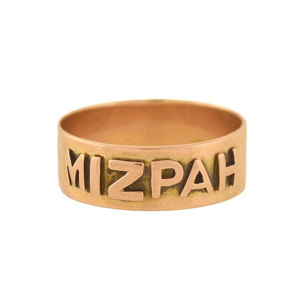 Victorian English 9kt "MIZPAH" Wide Band Ring