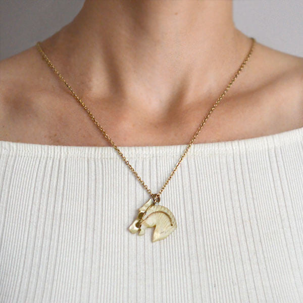 Victorian Gold-Filled Carved Mother of Pearl Horse Head Pendant