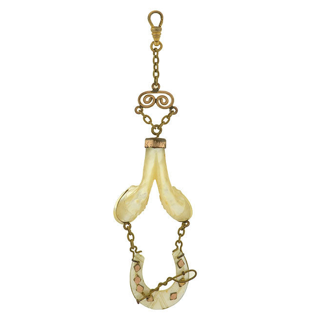 Victorian Mother of Pearl Horseshoe & Hooves Fob Pendant