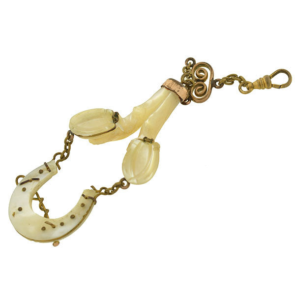 Victorian Mother of Pearl Horseshoe & Hooves Fob Pendant