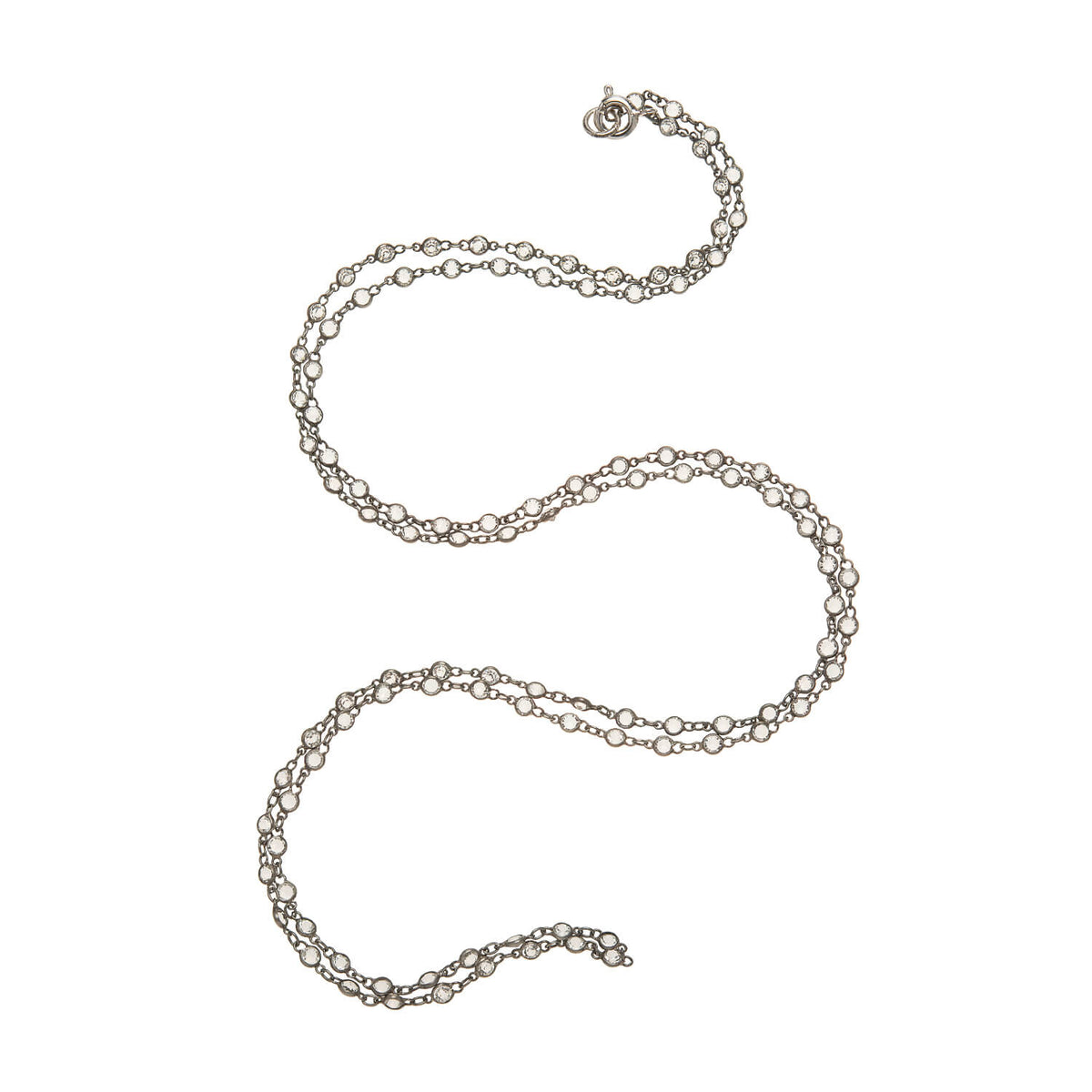Art Deco Sterling & Rock Quartz Crystal Chain Necklace 32.5"