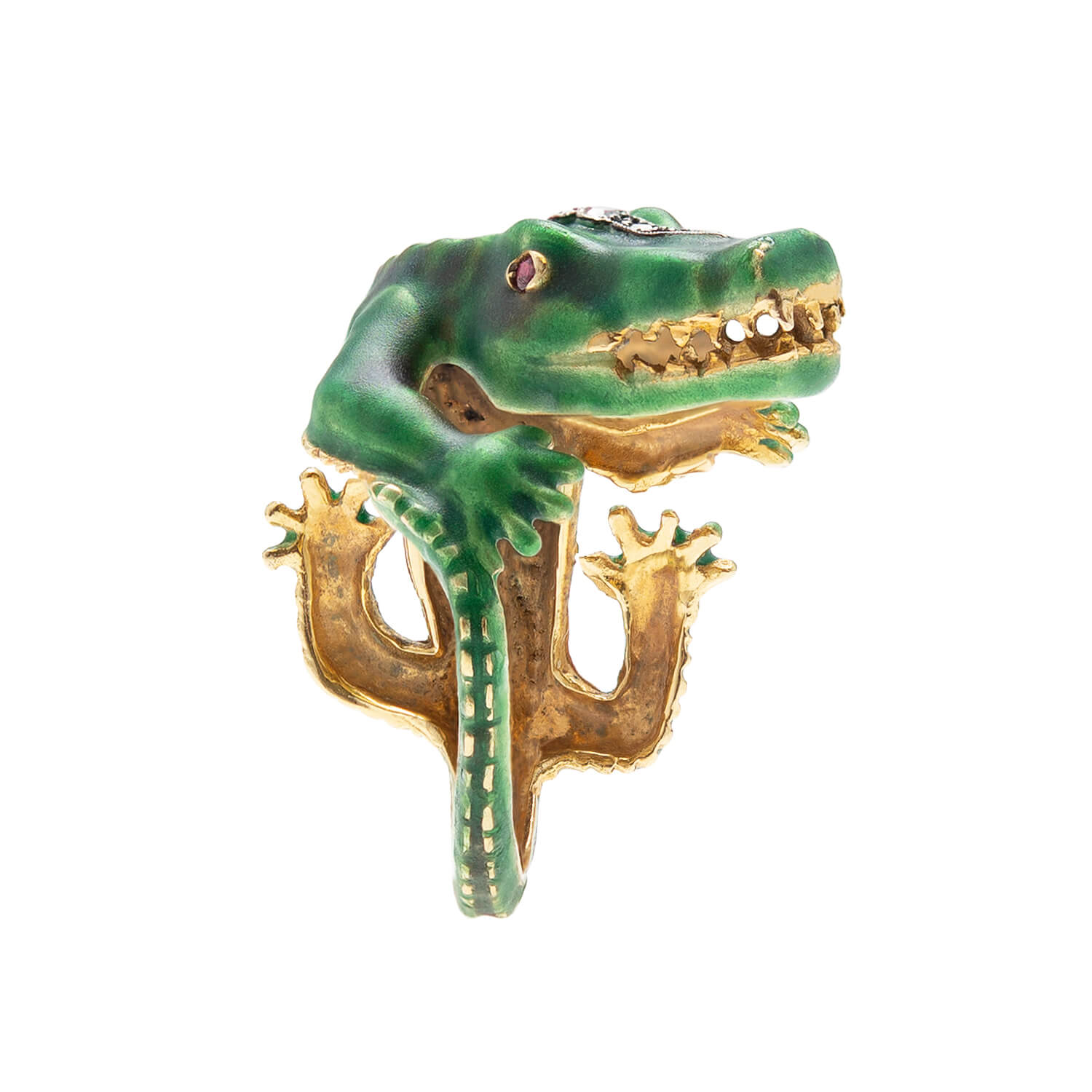 Estate 18k Enamel Alligator Ring