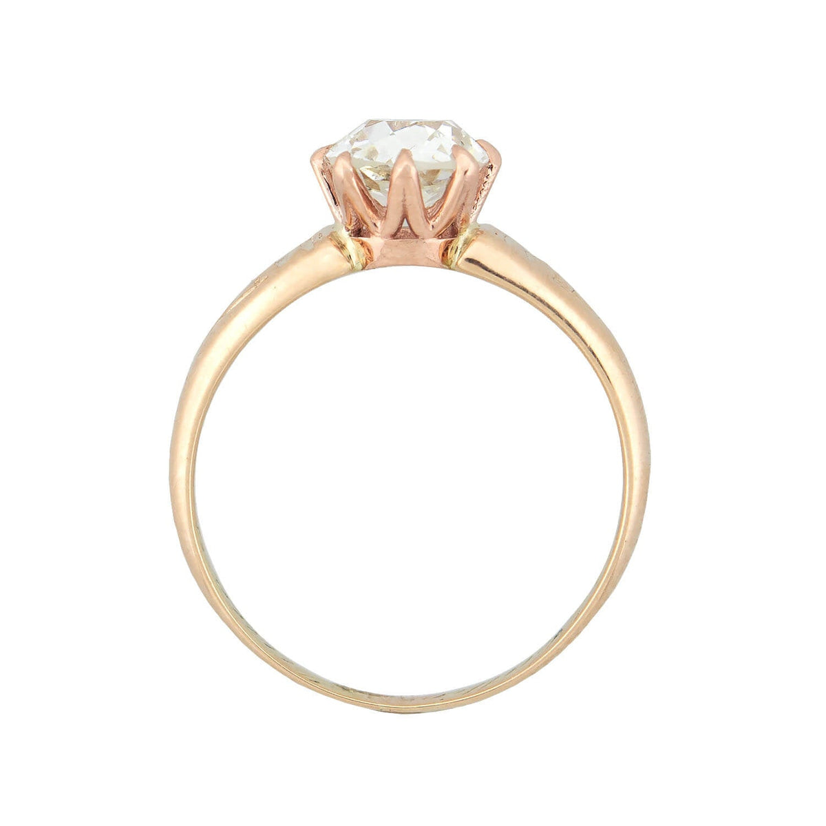 Victorian 18k Solitaire Old Mine Cut Diamond Ring .90ctw