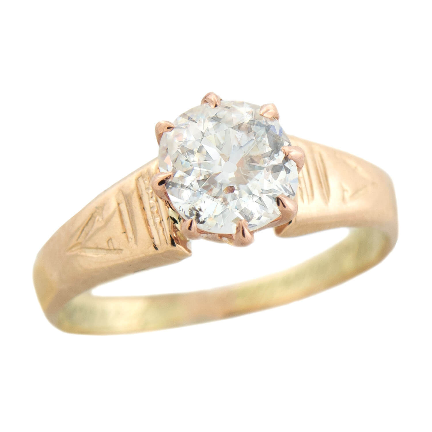 Victorian 18k Solitaire Old Mine Cut Diamond Ring .90ctw