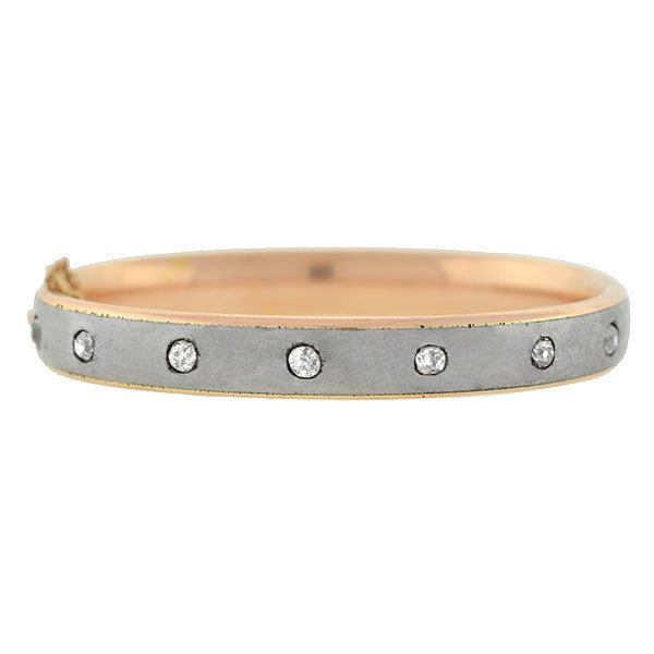 Victorian 14kt Rose Gold Steel Diamond Bangle Bracelet