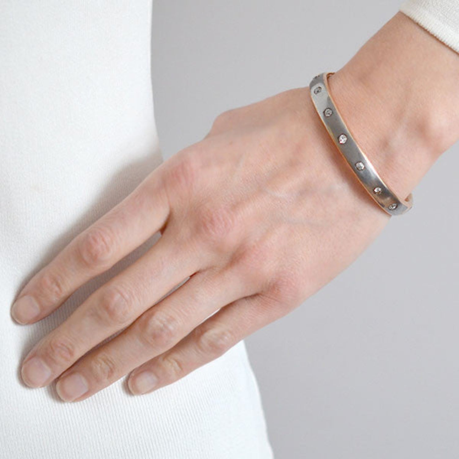 Victorian 14kt Rose Gold Steel Diamond Bangle Bracelet