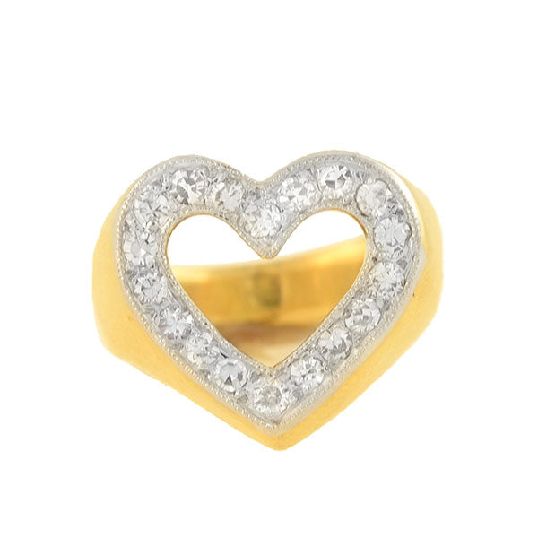 Estate 14kt Yellow Gold + Diamond Open Heart Ring 0.50ctw