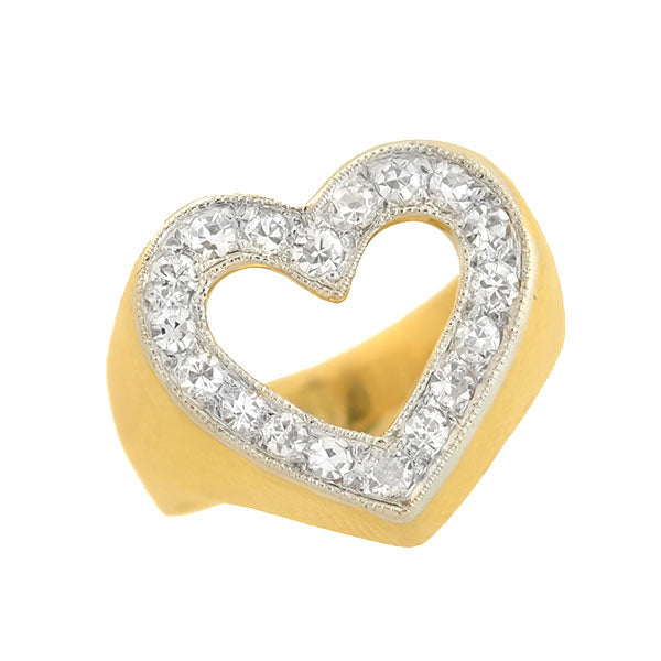 Estate 14kt Yellow Gold + Diamond Open Heart Ring 0.50ctw