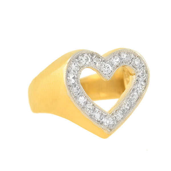 Estate 14kt Yellow Gold + Diamond Open Heart Ring 0.50ctw