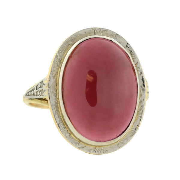 Edwardian 14kt Mixed Metals Garnet Cabochon Ring