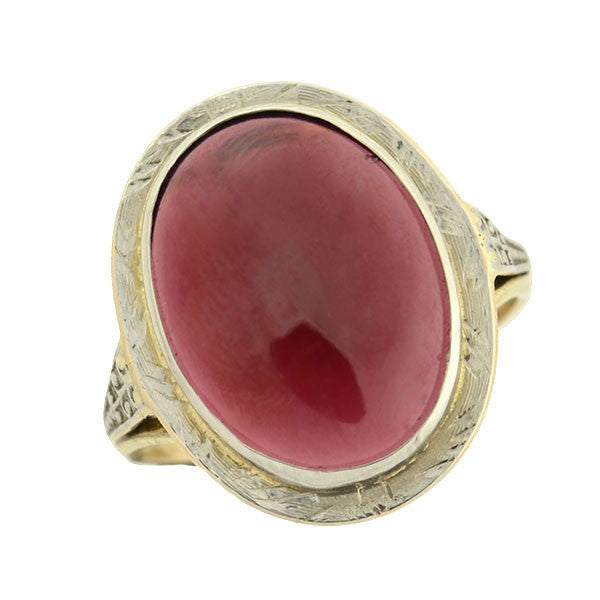 Edwardian 14kt Mixed Metals Garnet Cabochon Ring