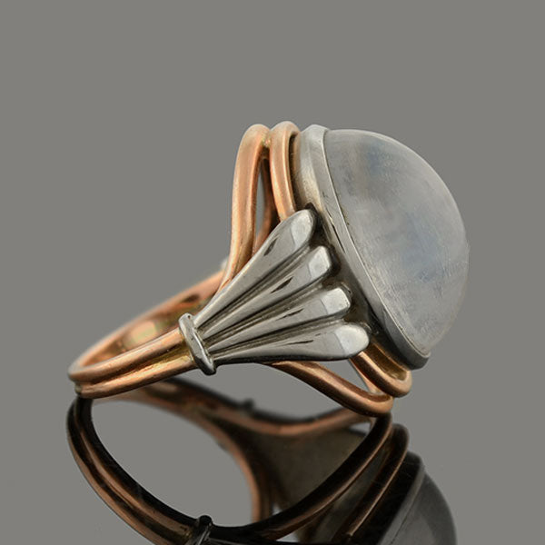 Art Nouveau Platinum + 14kt Mixed Metals Moonstone Ring