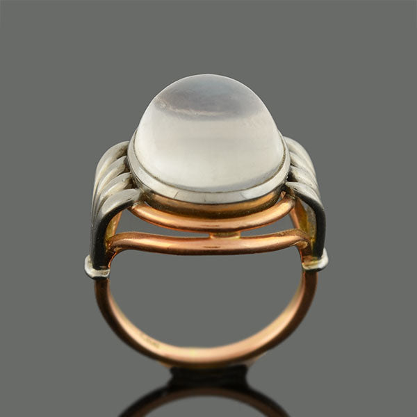 Art Nouveau Platinum + 14kt Mixed Metals Moonstone Ring