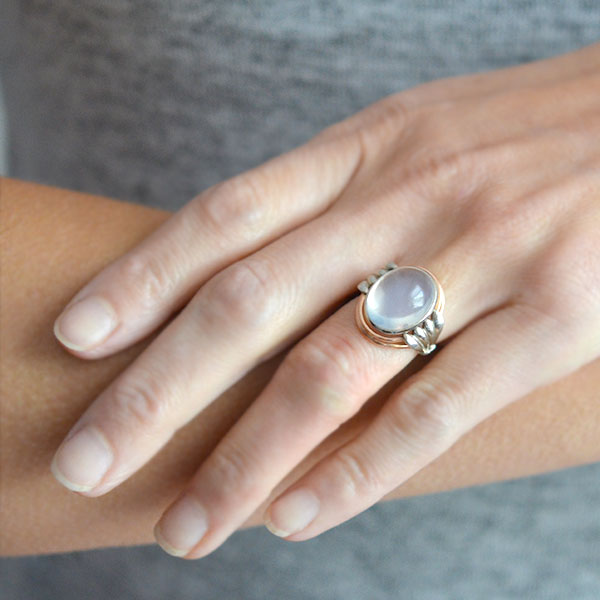 Art Nouveau Platinum + 14kt Mixed Metals Moonstone Ring