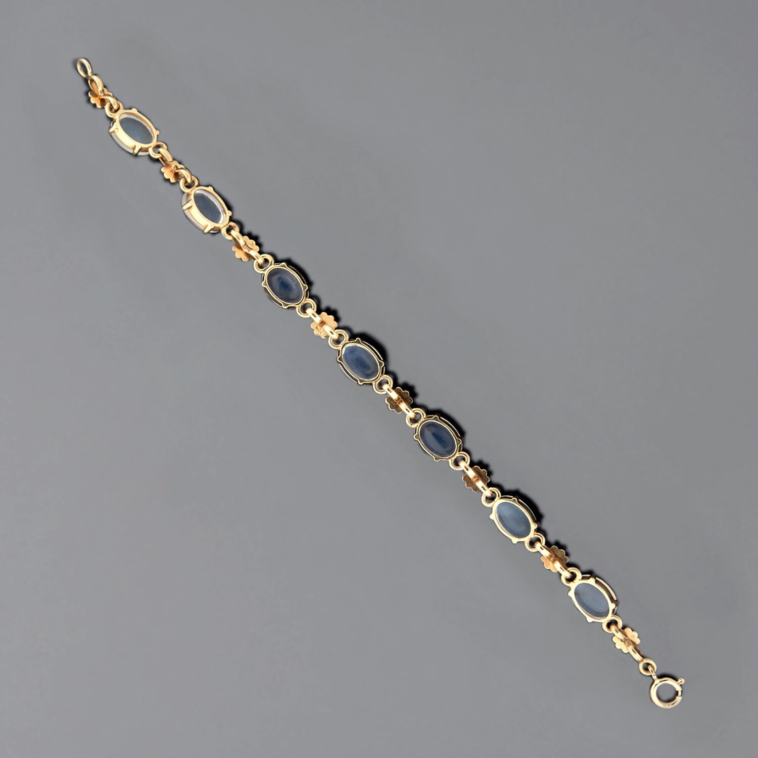 Retro 14k Gold Moonstone Flower Link Bracelet