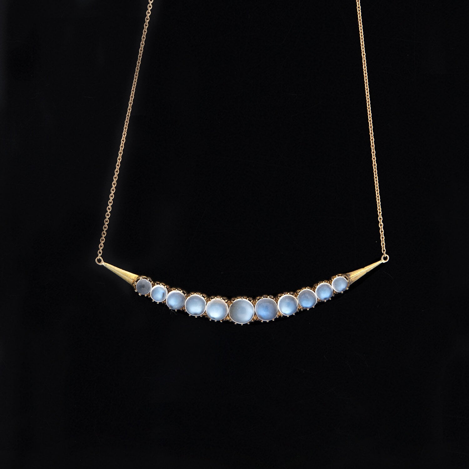 Victorian Conversion 14kt + Moonstone Crescent Necklace