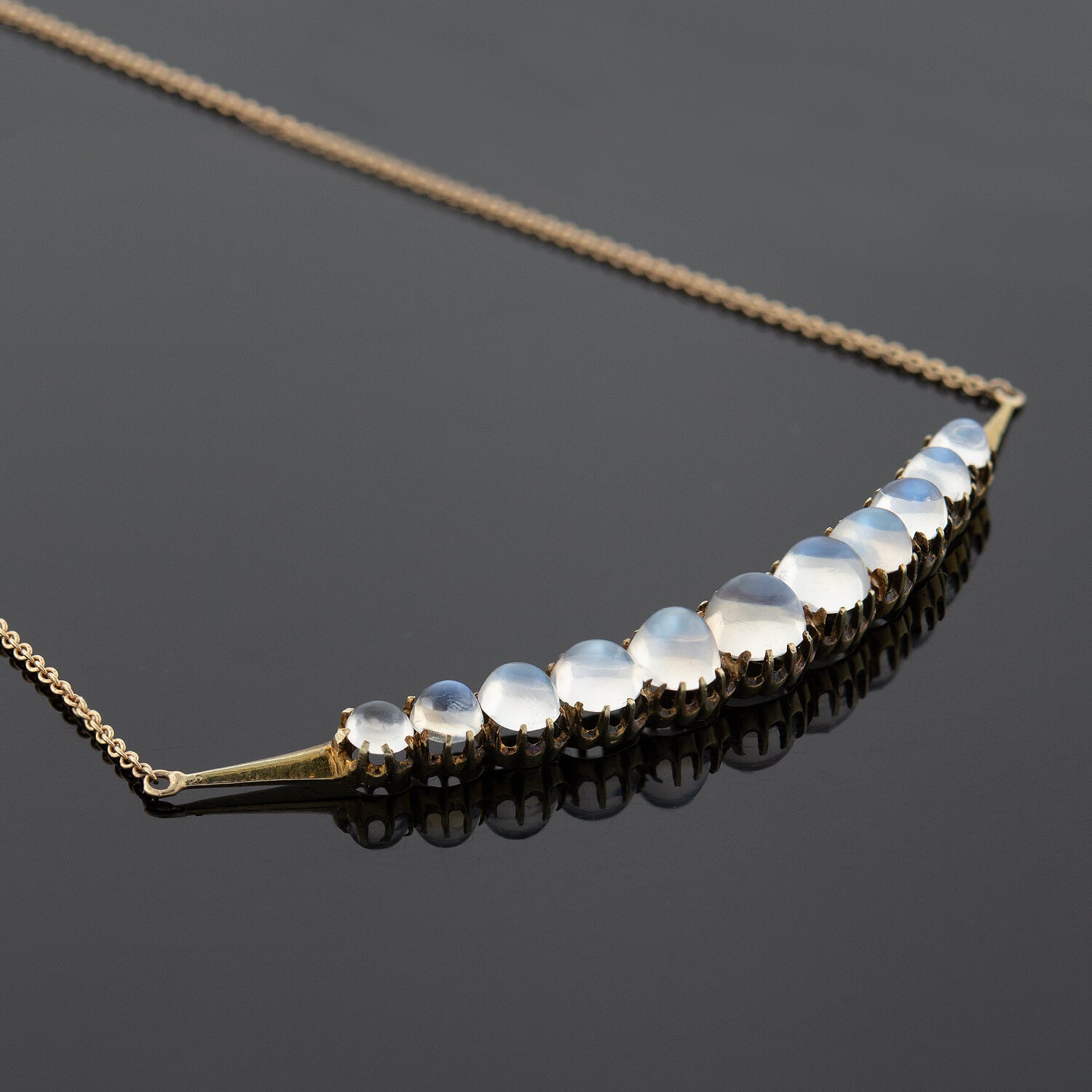 Victorian Conversion 14kt + Moonstone Crescent Necklace