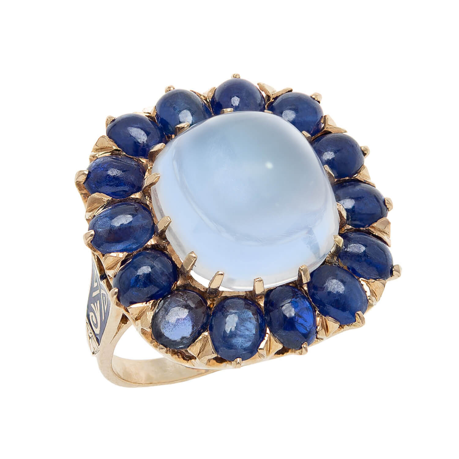 Vintage 14k Moonstone & Sapphire Cluster Ring