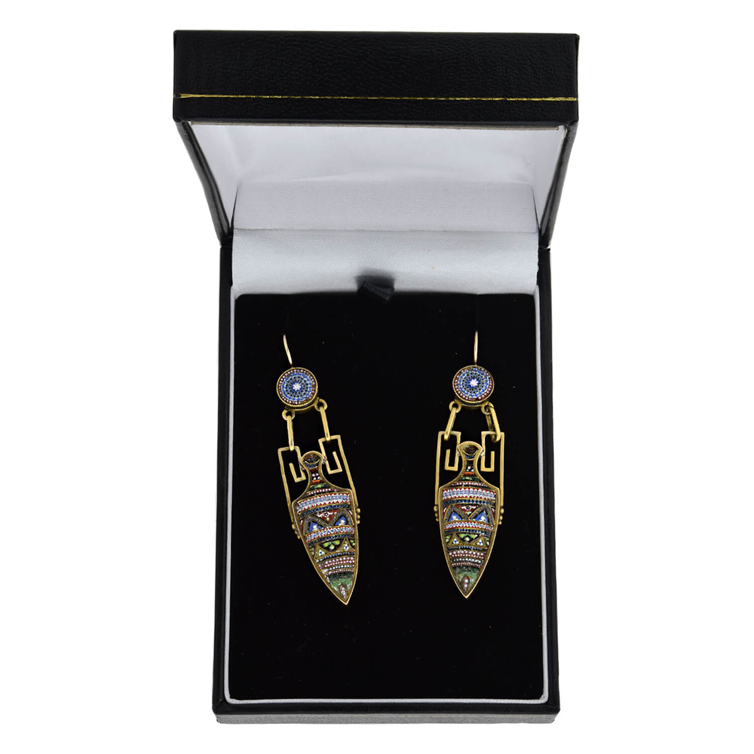 Victorian 18kt/14kt + Micro Mosaic Urn Dangle Earrings