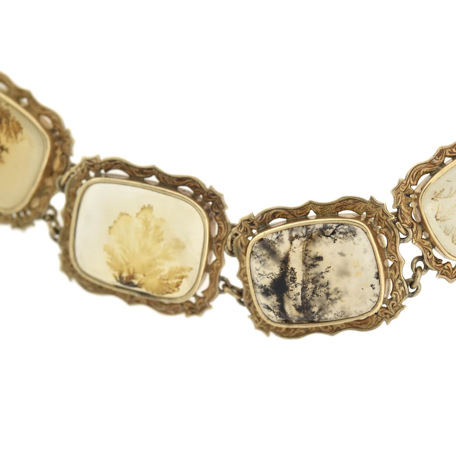 Victorian 14kt + Dendritic Moss Agate Link Bracelet