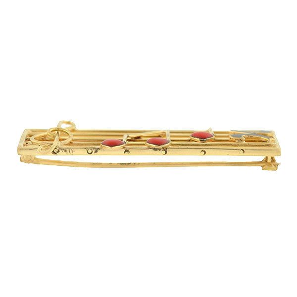 Retro 14kt Gold & Enamel Musical Staff Pin