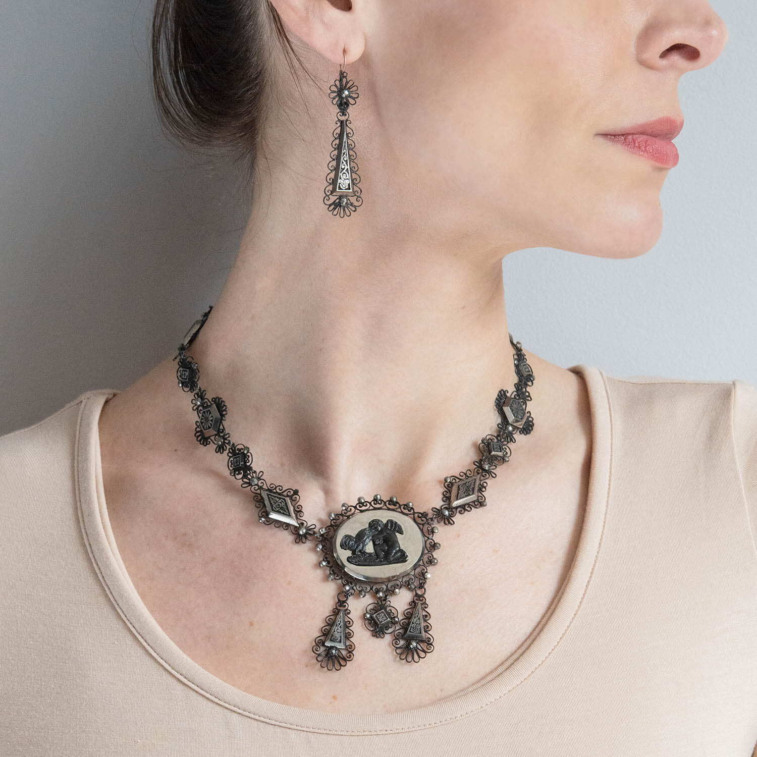 Georgian Berlin Iron + Cut Steel Necklace and Earring Set