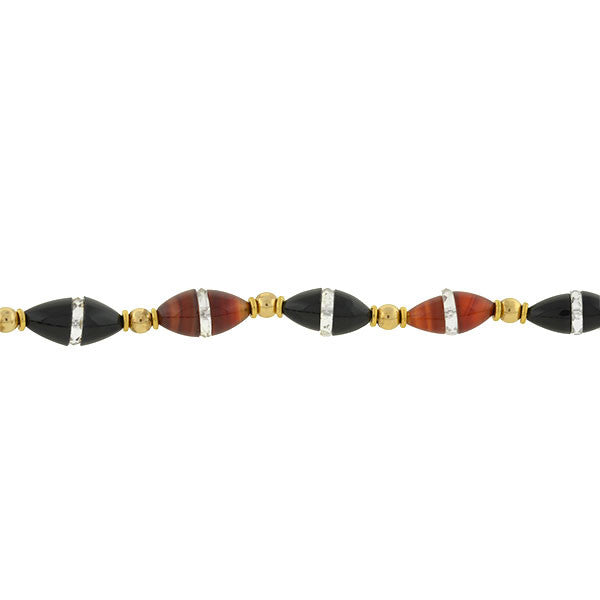 Art Deco 14kt Onyx & Carnelian Bead Necklace