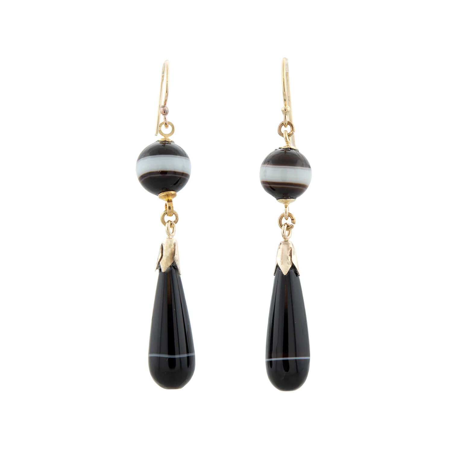 Victorian 14kt + Banded Agate Dangle Earrings