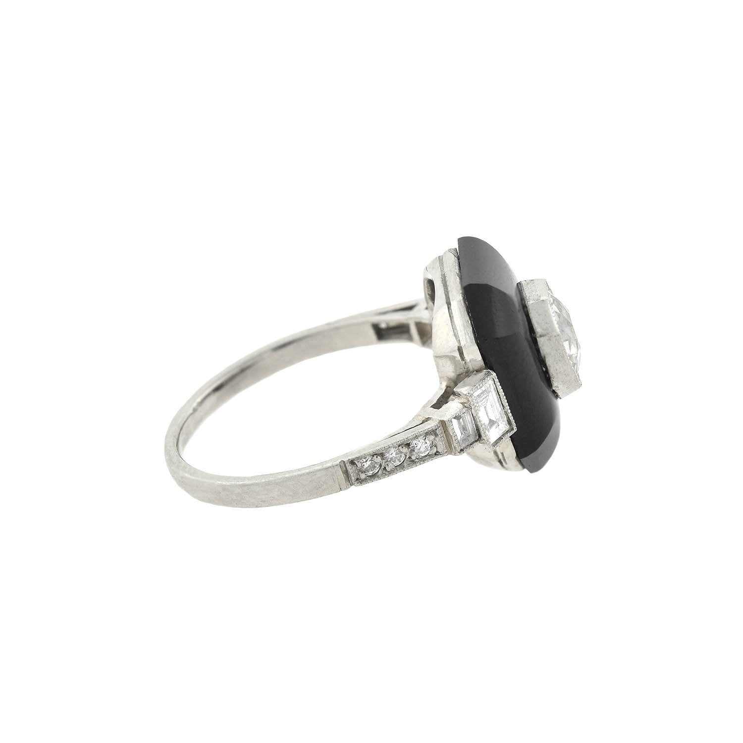 Art Deco Platinum Onyx + Diamond Ring