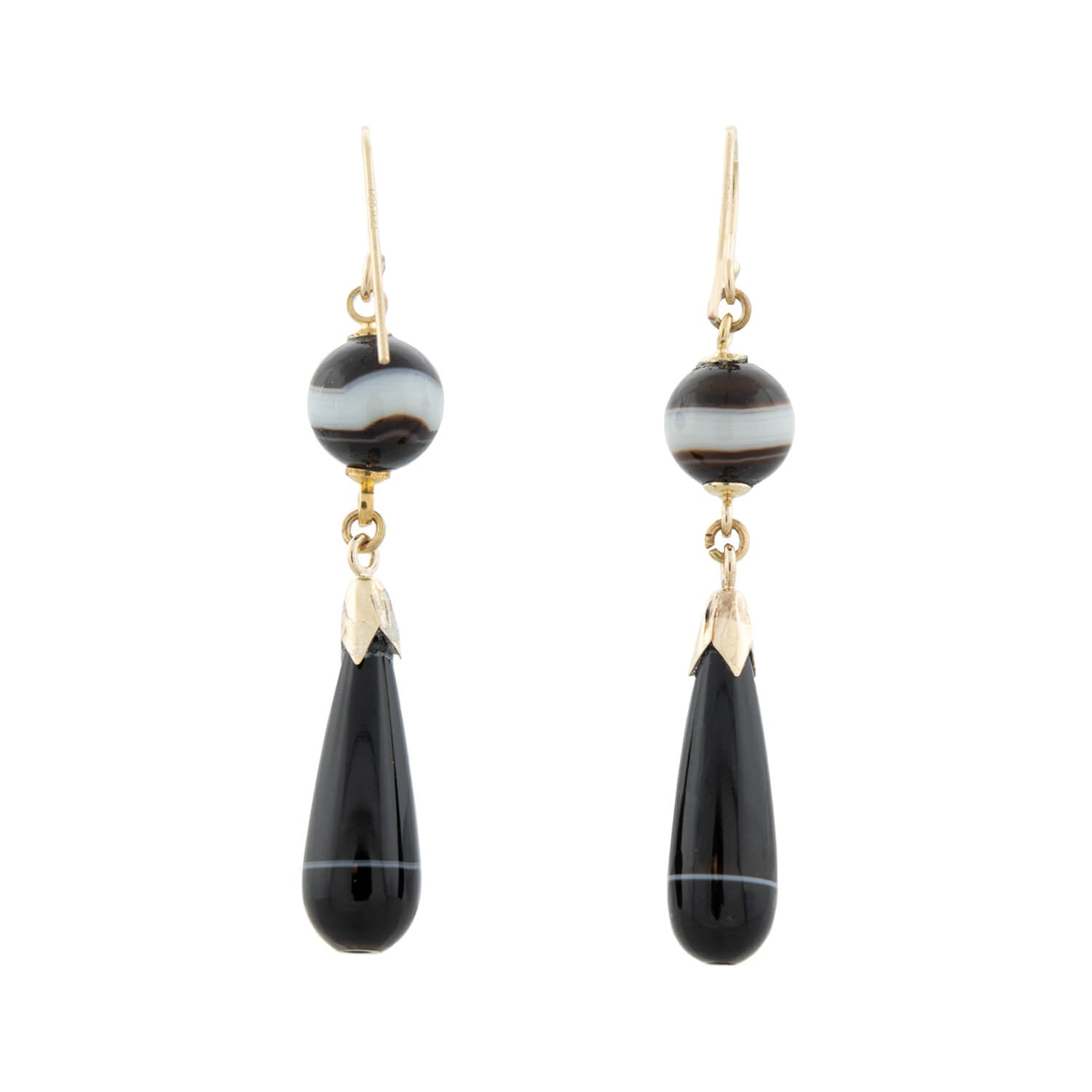 Victorian 14kt + Banded Agate Dangle Earrings