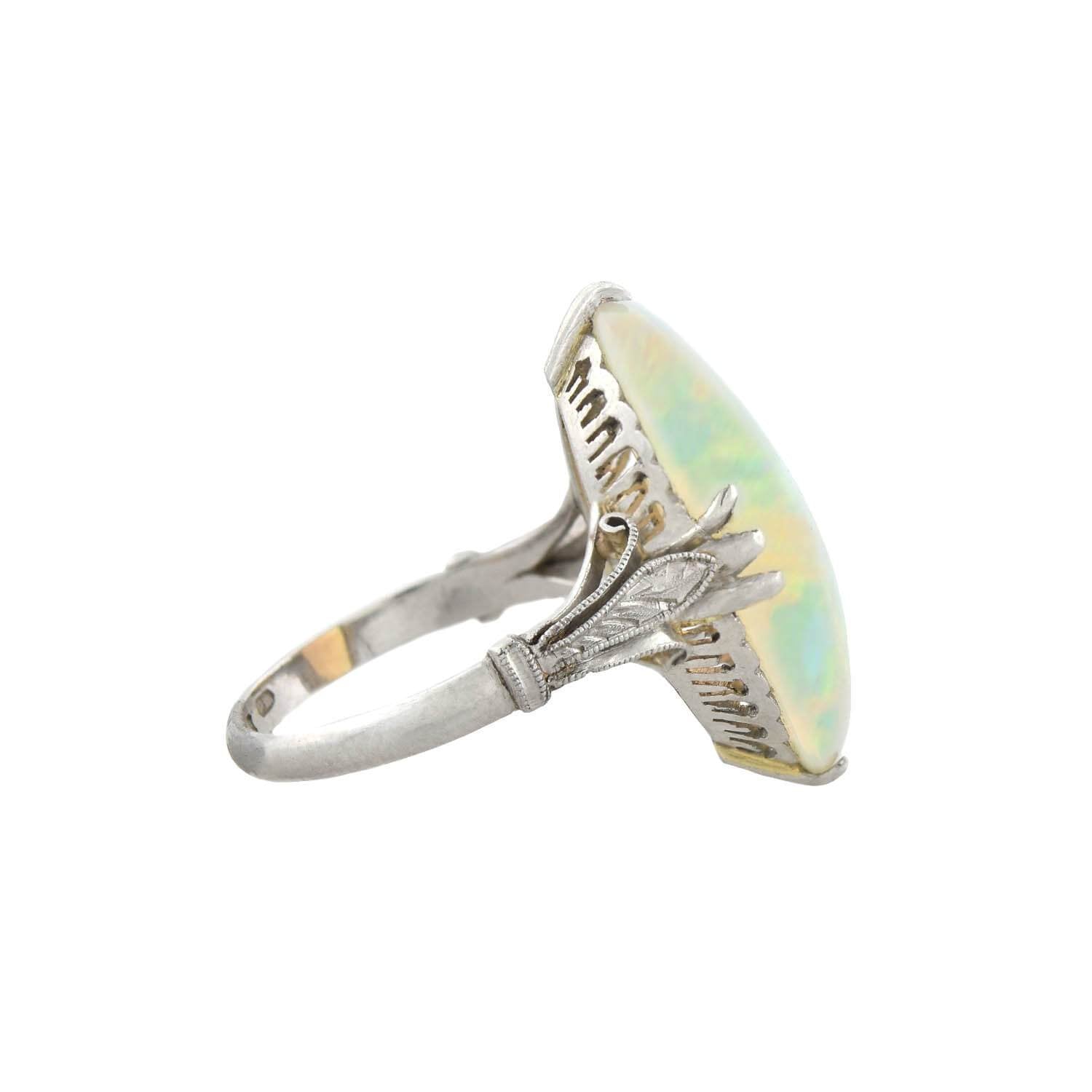 Art Deco Platinum Welo Opal Ring 7.25ctw