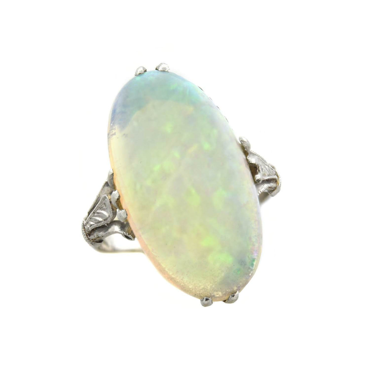 Art Deco Platinum Welo Opal Ring 7.25ctw