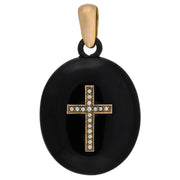 Victorian Large 10kt Onyx + Seed Pearl Cross Locket Pendant