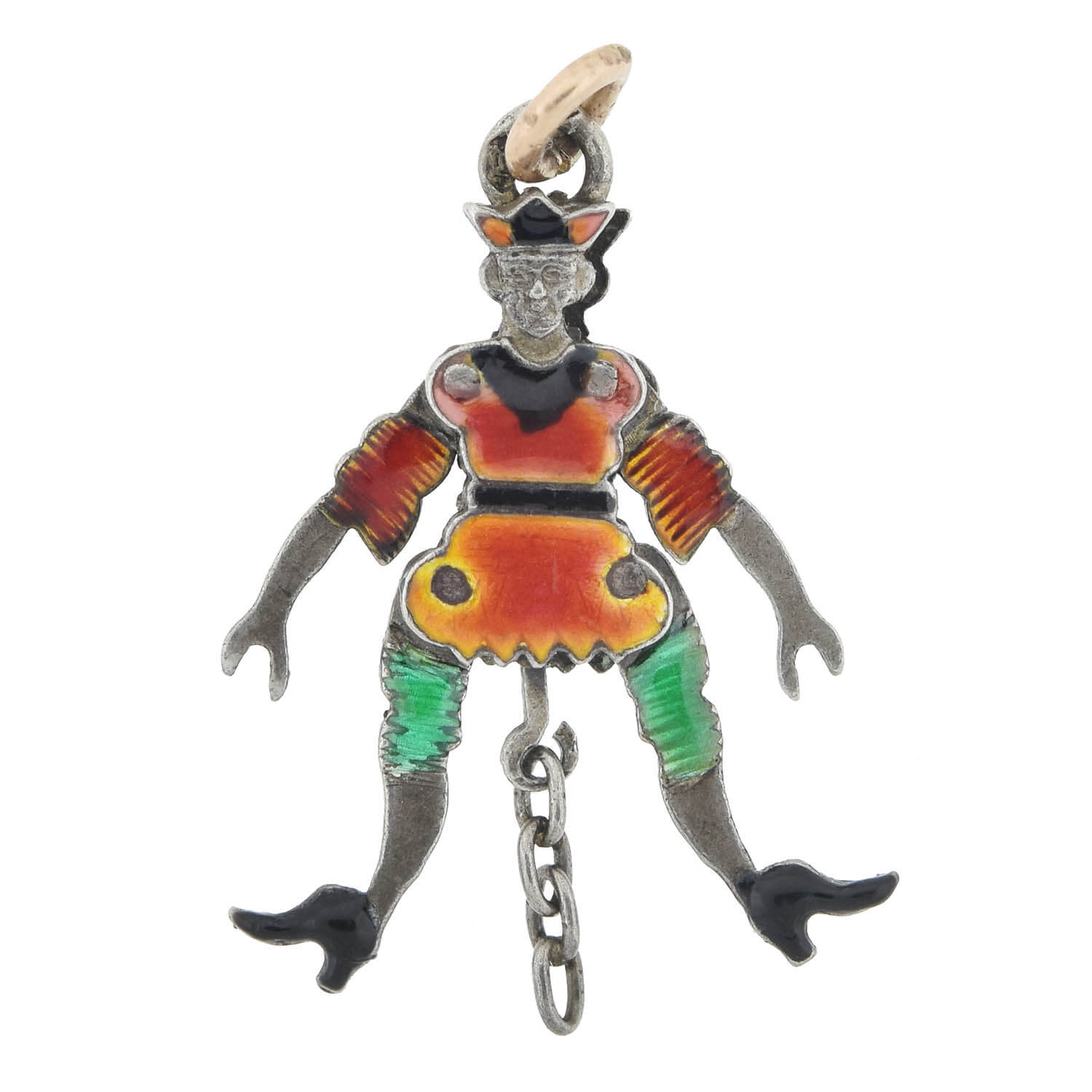 Victorian Sterling Enamel Double-Sided + Moveable Jester Puppet Charm