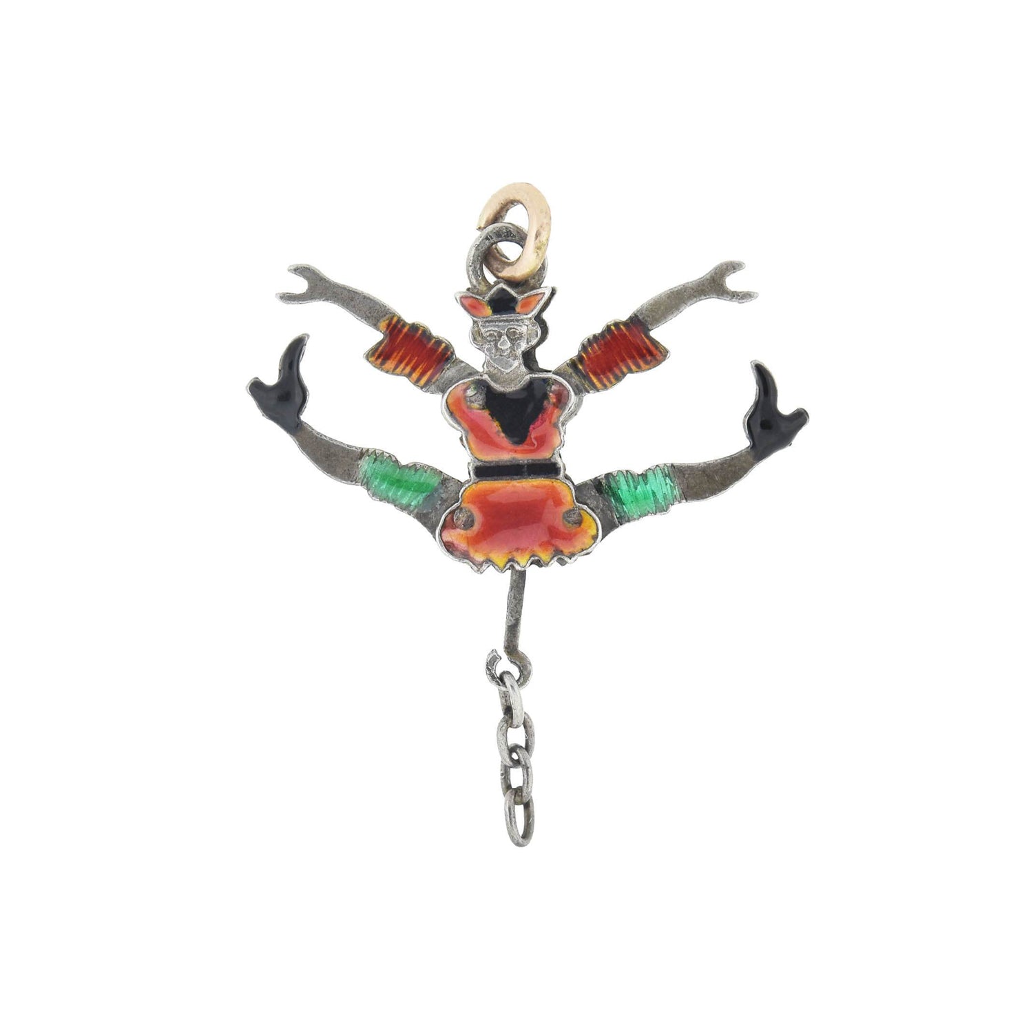 Victorian Sterling Enamel Double-Sided + Moveable Jester Puppet Charm