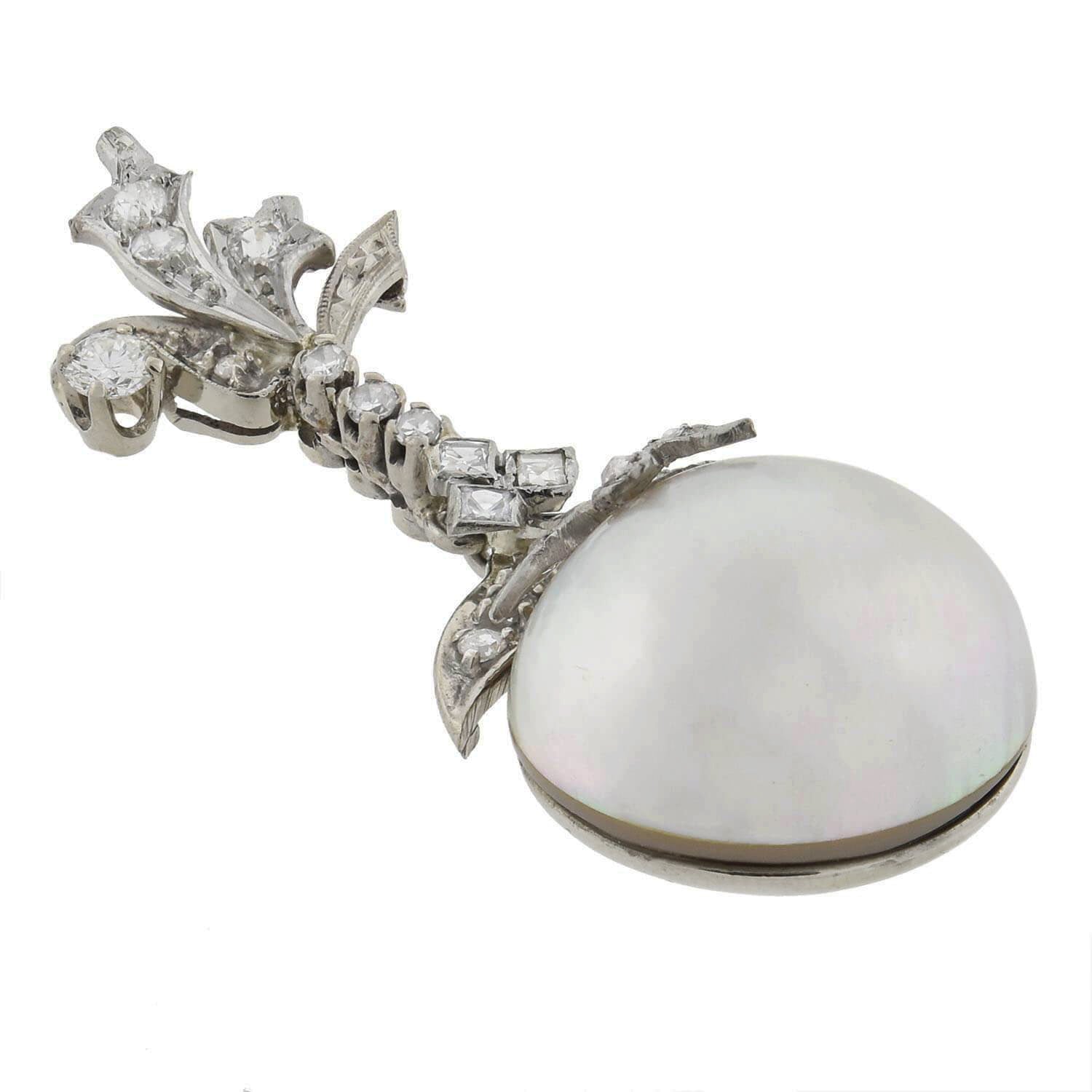 Vintage 14kt Mabe Pearl + Diamond Pendant 0.75ctw