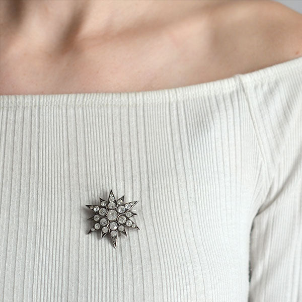 Victorian Sterling Silver & French Paste Starburst Pin