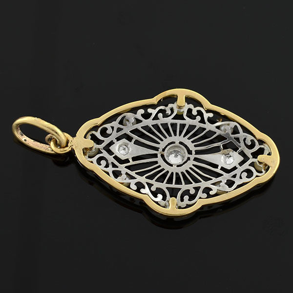 Edwardian Pearl, Diamond & Enamel Filigree Pendant