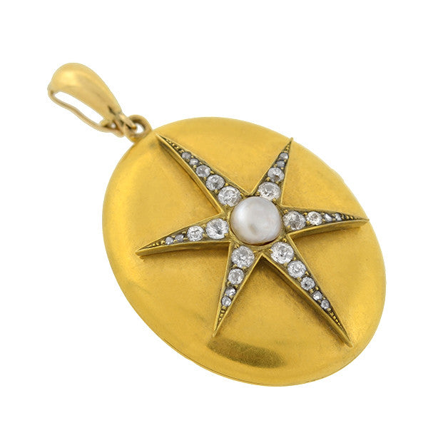 Victorian 15kt Pearl & Diamond Starburst Locket