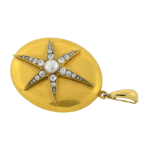 Victorian 15kt Pearl & Diamond Starburst Locket