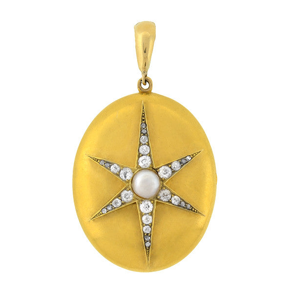 Victorian 15kt Pearl & Diamond Starburst Locket