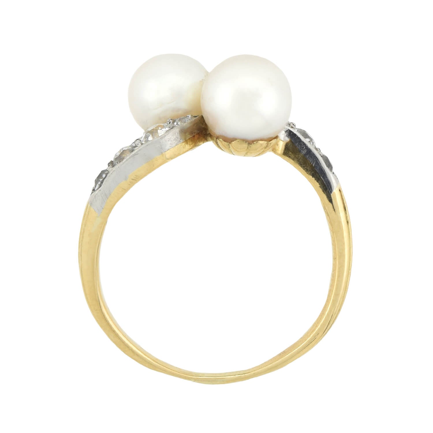 Edwardian 14kt/Platinum Diamond + Natural Pearl Bypass Ring