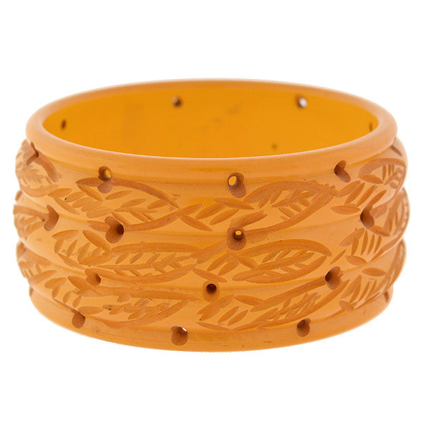 Retro Heavy Carved Bakelite Wide Bangle Bracelet