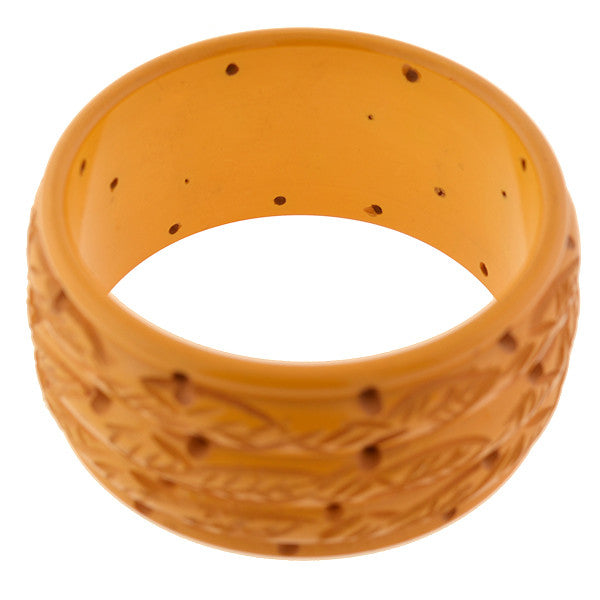 Retro Heavy Carved Bakelite Wide Bangle Bracelet