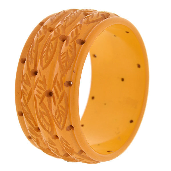 Retro Heavy Carved Bakelite Wide Bangle Bracelet