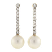 Art Deco Platinum 14kt South Sea Pearl & Diamond Earrings